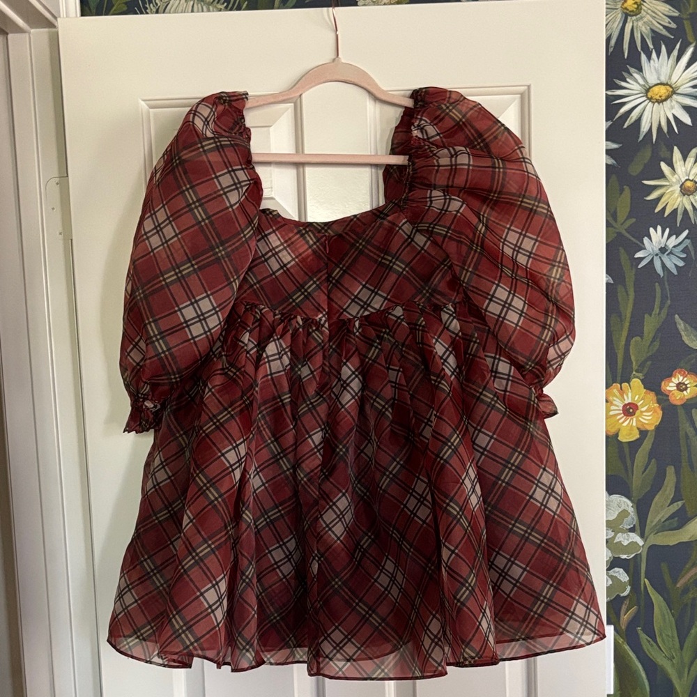 Selkie Red Tartan Puff Sleeve Babydoll dress - Picture 6 of 6
